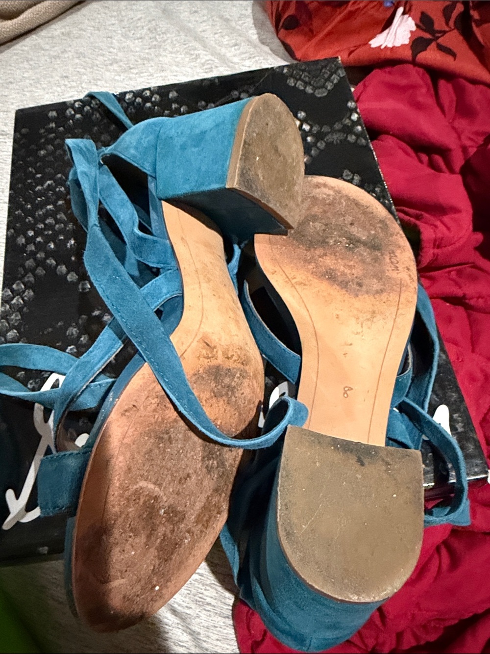 Sam Edelman Teal Suede Lace-Up Wedge Sandals - Picture 6 of 6